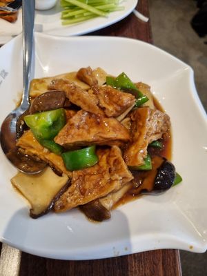 Tofu with mushrooms at Tofu Vegan - Islington in North London