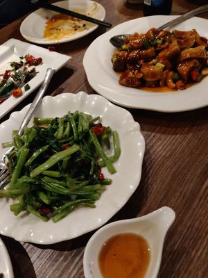 Water spinach & gong bao at Tofu Vegan - Islington in North London