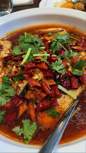“fish” in chilli oil at Tofu Vegan - Islington in North London