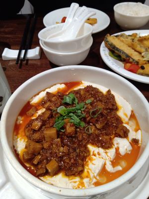 Silken tofu main dish at Tofu Vegan - Islington in North London