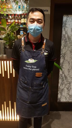 He is so sweet, love the apron at Tofu Vegan - Islington in North London