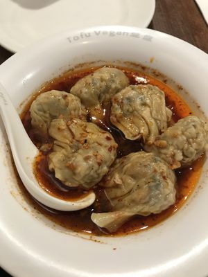 Wontons in spicy sauce  at Tofu Vegan - Islington in North London