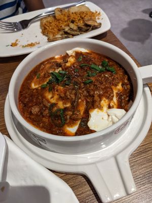 House-made silken tofu in spicy sauce at Tofu Vegan - Islington in North London