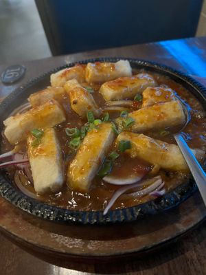 Sizzling tofu, one of their signature dishes. at Tofu Vegan - Islington in North London