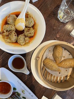 Wonton in house sauce and mushroom dumplings   at Tofu Vegan - Islington in North London