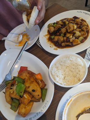 Twice cooked fish & chicken at Tofu Vegan - Islington in North London