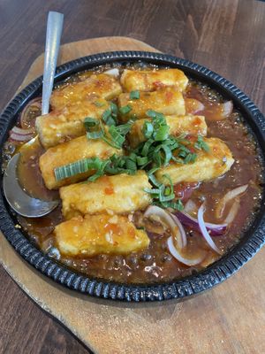 Sizzling tofu. Look at that sizzle!  at Tofu Vegan - Islington in North London