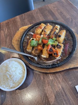 Black Bean Tofu with rice  at Tofu Vegan - Islington in North London