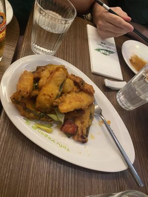 Twice cooked fisc  at Tofu Vegan - Islington in North London