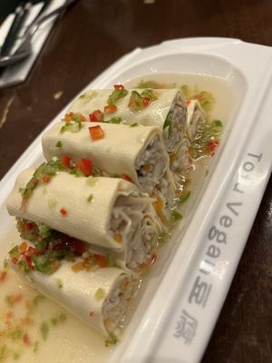 Tofu with vegetables rolls  at Tofu Vegan - Islington in North London