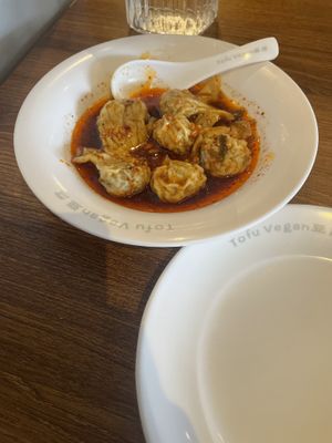Wontons in a house special sauce  at Tofu Vegan - Islington in North London
