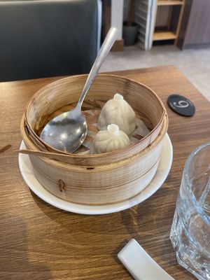 Soupy xiao long bao stuffed with tofu and mushrooms  at Tofu Vegan - Islington in North London