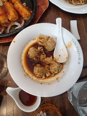 Spicy dumplings at Tofu Vegan - Islington in North London