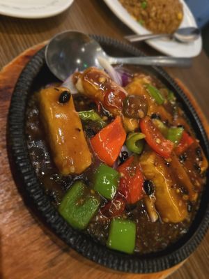 Sizzling tofu with Black bean sauce at Tofu Vegan - Islington in North London