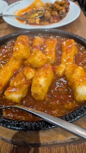 Sizzling tofu. Nice texture, good flavour. Not too hot (spice). VERY hot (heat!). at Tofu Vegan - Islington in North London