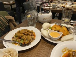 Gong bao chicken on the left and the twice cooked fisc on the right! Sooo fish like and fun to fill the buns yourself  at Tofu Vegan - Islington in North London