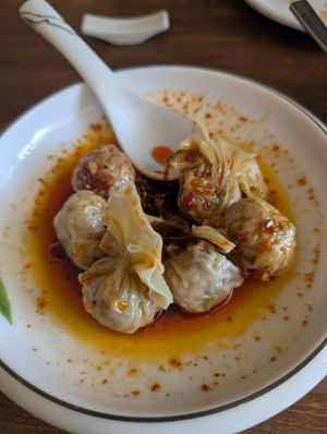 Wontons in a house special sauce at Tofu Vegan - Islington in North London