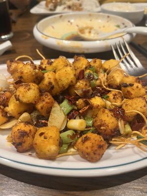 Fried tofu and sweet potato  at Tofu Vegan - Islington in North London
