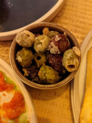Deep fried olives at Vegan Tapas in Heswall