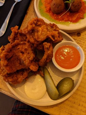 Tasty mf Nashville deep fried mushrooms at Vegan Tapas in Heswall