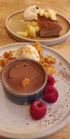 Chocolate Panna cotta, honeycomb & ice cream at Vegan Tapas in Heswall