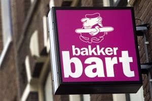 The logo outside at Bakker Bart in Gouda