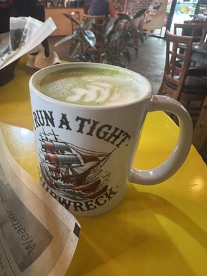 Matcha latte with oat milk  at Curiosity Coffee Bar in Columbia