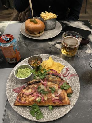 Burger & mushroom quesadillas (the seasonal special)  at Powerplant in North West London