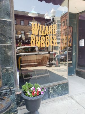 Front window at Wizard Burger in Albany