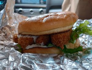 Raptor: crispy chicken, ranch, lettuce at Wizard Burger in Albany