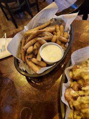 Fried pickles and loaded tots at Wizard Burger in Albany