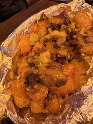 Pulled jackfruit BBQ tots  at Wizard Burger in Albany