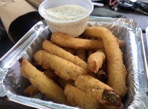 Fried pickle fries with ranch  at Wizard Burger in Albany
