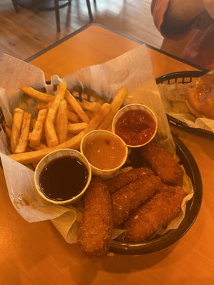 Chickn n fries with sweet soy and vegan honey mustard   at Wizard Burger in Albany
