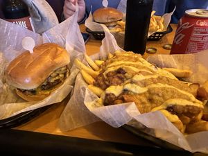 Magicano with chili cheese fries  at Wizard Burger in Albany