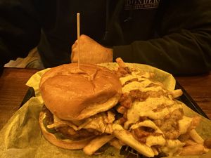 B’dog walker - sub hashbrown for hot dog with a side of chili cheese fries  at Wizard Burger in Albany