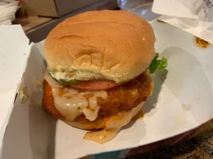 Buffalo chicken sandwich scrumptious  at PLNT Burger in Jenkintown