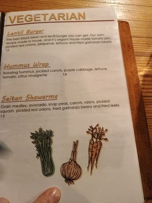 Vegetarian menu, all solid vegan options at The Chop Shop in Butler