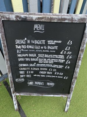 Food menu at The Bathing Hut in St Leonards