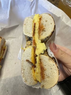 Vegan bacon egg and cheese with salt pepper ketchup! 🥰  at Bagels Your Way in Medford