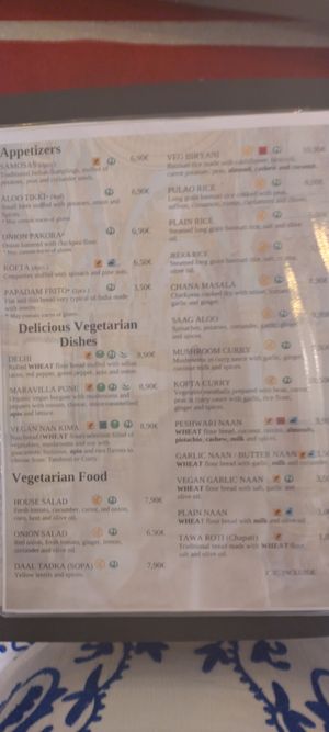 Menu as of February 2025 at Curcumaa in Gran Canaria