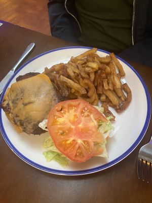 Double cheeseburger - massive portion of fries at The Old House in Sheffield