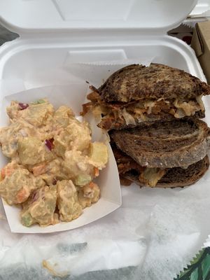 Reuben with potato salad  at Take Two Cafe in Schenectady