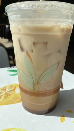 Iced caramel chai latte with oat milk at Take Two Cafe in Schenectady