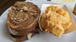 Tempeh Reuben with Chipotle Potato Salad at Take Two Cafe in Schenectady