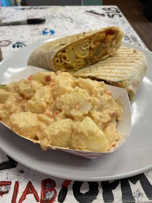Buffalo Mac wrap with potato salad   at Take Two Cafe in Schenectady