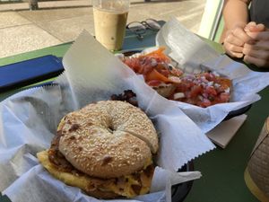 Pastrami Bagel & Lox Bagel  at Take Two Cafe in Schenectady