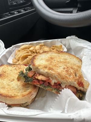 Caprese sandwich with Mac n cheese  at Take Two Cafe in Schenectady