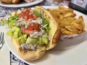 Oyster mushroom chicken salad (on special) with mac and cheese  at Take Two Cafe in Schenectady