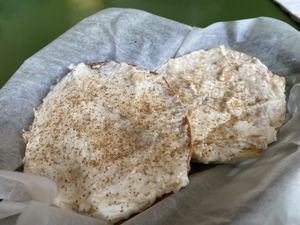 Cream cheese special on a plain bagel: Apple Cider Donut cream cheese!  at Take Two Cafe in Schenectady